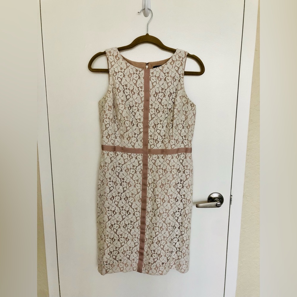 Ann Taylor Cream Lace Knee Length Sheath Dress